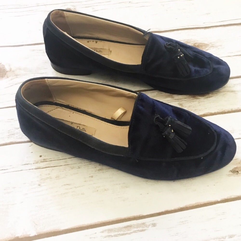 Massimo Dutti Navy Blue Velvet Tassel Loafers